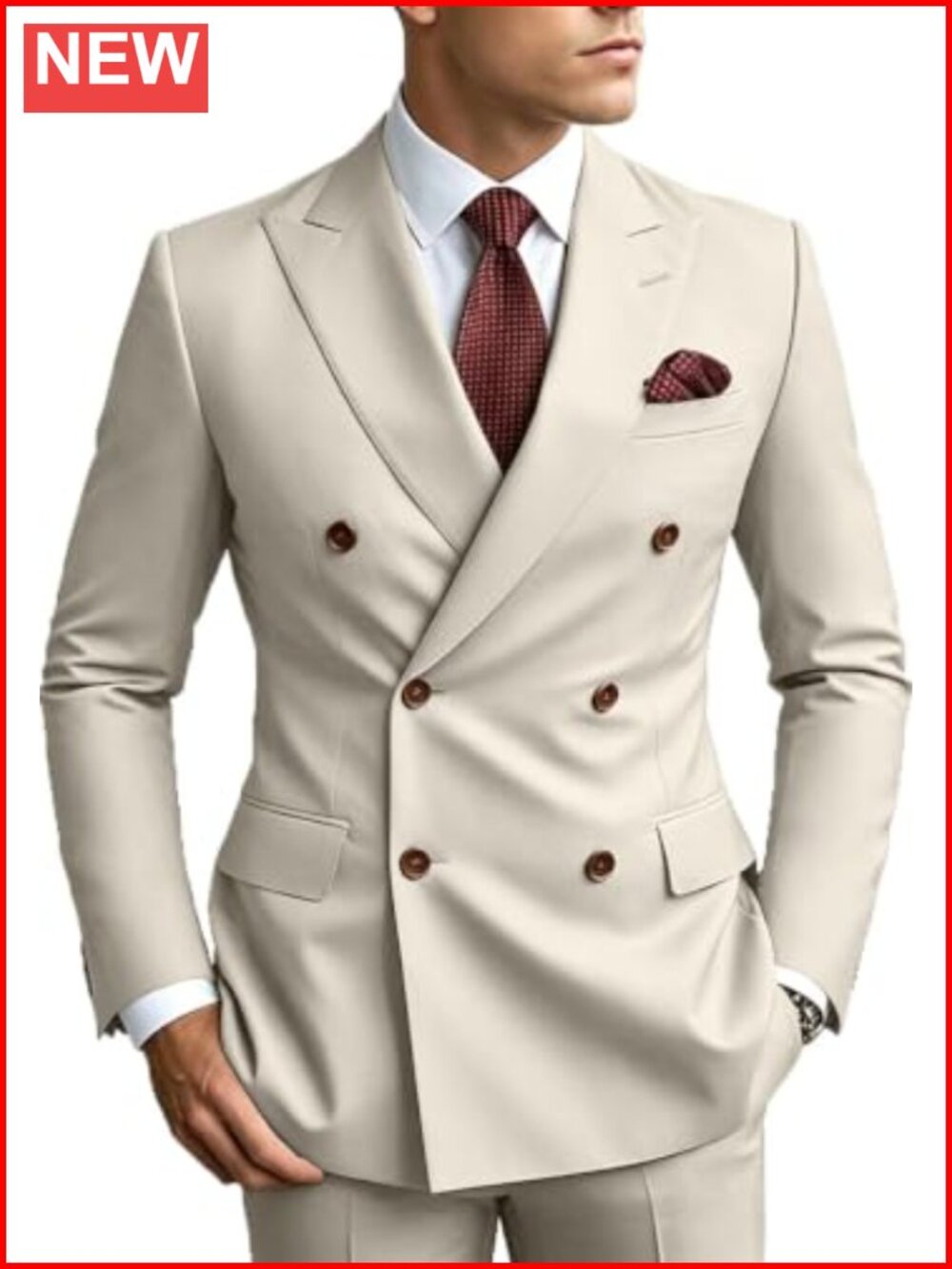 Men's 2 Piece Double Breasted Suit Set Slim Fit Blazer & Pants Formal